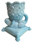 EAPG RICHARDS & HARTLEY CAT ON A PILLOW TOOTHPICK HOLDER FRENCH BLUE MILK GLASS