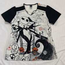 Disney Nightmare Before Christmas Scrub Top Sz M Skellington Sally Halloween