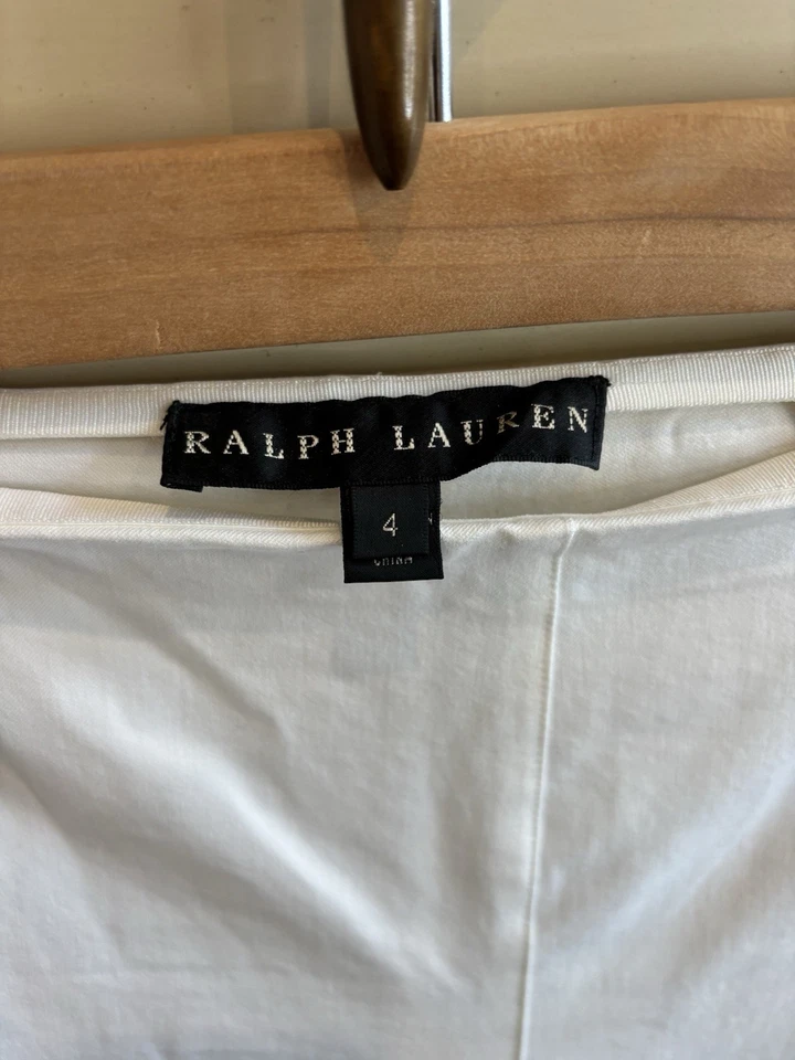 Ralph Lauren Black Label White Summer Dress Pants Zip Close Stretch Sz 4 Cotton - Image 2 of 4
