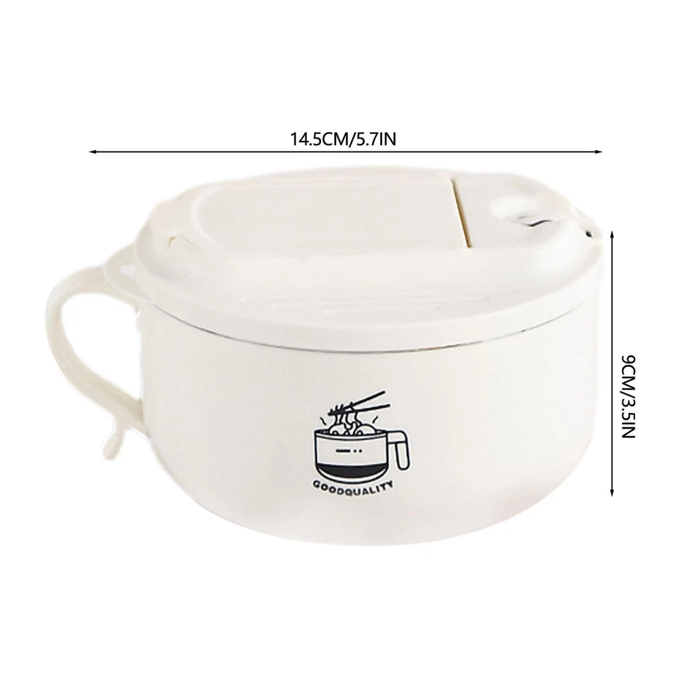 Cuenco de ramen de acero inoxidable con tapa cuenco de fideos instantáneo con mango antiescaldaduras Foto 3 de 4