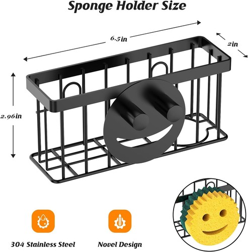 Porta Spugna Faccia Sorridente, Lavello Caddy per Lavello Cucina, Organizer Nero - Foto 2 di 8