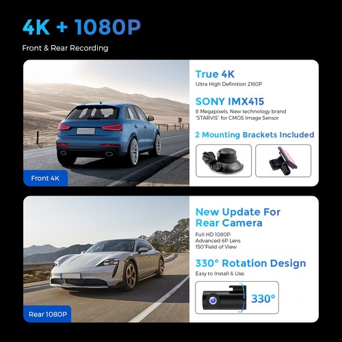 Cámaras de coche 4K Dash Cam 1080P ADAS WiFi GPS detección de movimiento opción de tres modelos - Imagen 5 de 44