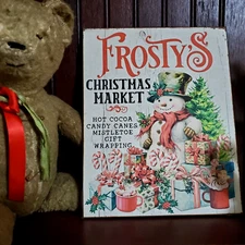 HOME FARM COLONIAL PRIMITIVE VINTAGE STYLE CHRISTMAS MARKET FROSTY SNOWMAN SIGN