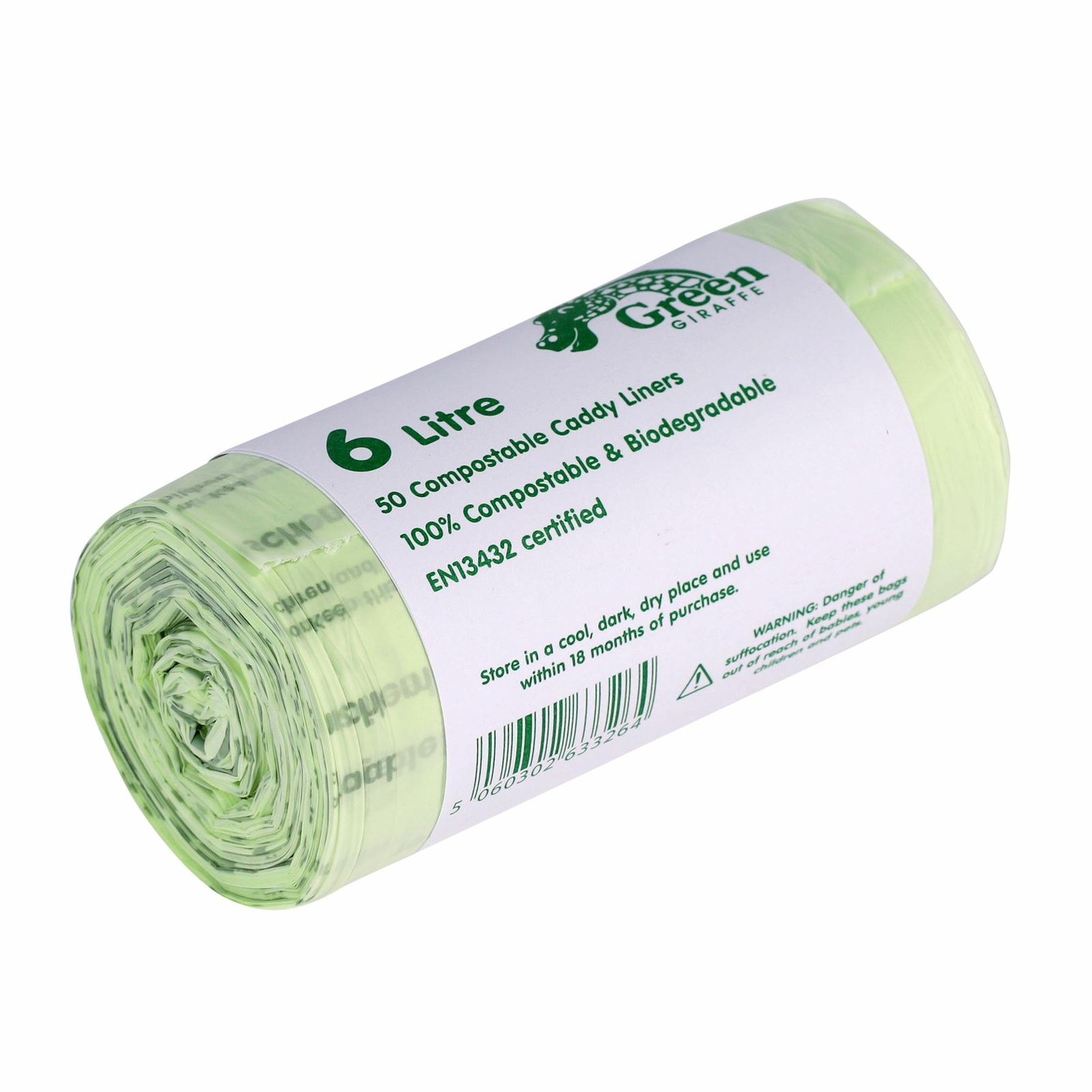 50x 6 Litre Compostable Caddy Liners for Food Waste/Caddy Bags - 6L