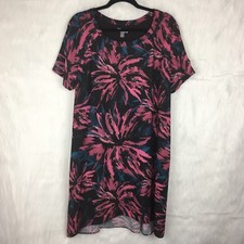 Chelsea 28 XL Shift Dress Floral Pink Black Teal High Low Spring Career Crewneck