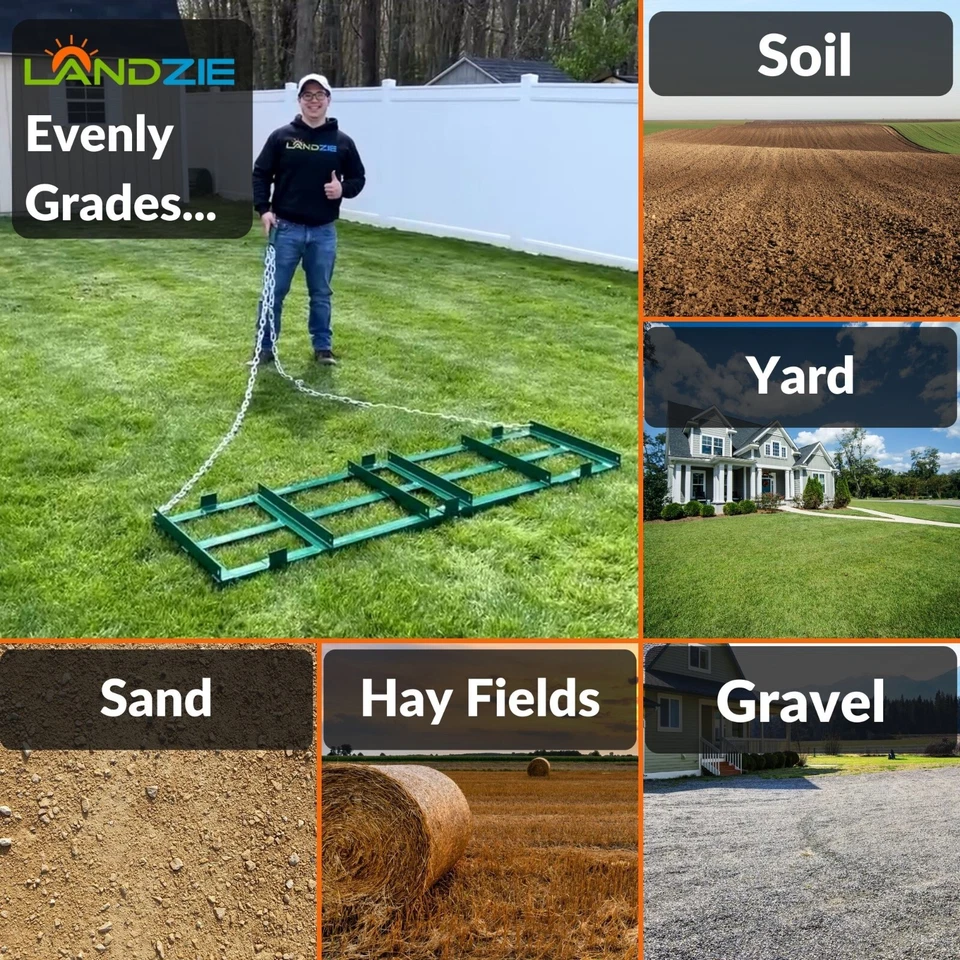 Grada de arrastre LANDZIE niveladora de calzada para ATV, UTV - 6 pies tractor remolque detrás rastrillo Foto 3 de 4