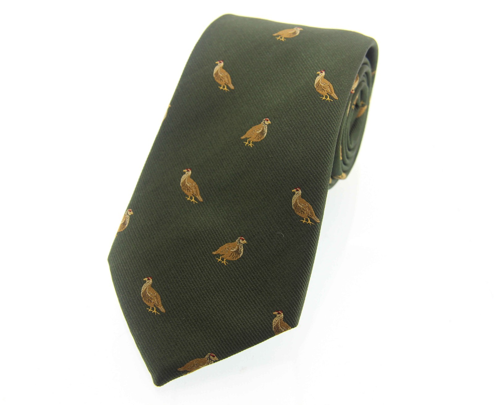 Soprano Green Silk Country Tie with Standing Partridge design game shooting 12ga