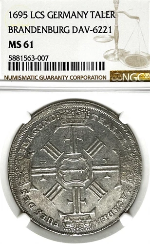 German States Brandenburg 1695 LCS Bancotaler Coin Thaler NGC MS 61 VZ/F.STG UNC