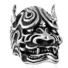 Vintage Tribal Evil Skull Mask Ring Stainless Steel Men's Biker Ring Size 7-13