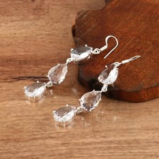 Crystal Quartz Gemstone Silver Plated Dangle Earrings Jewelry 2.5"