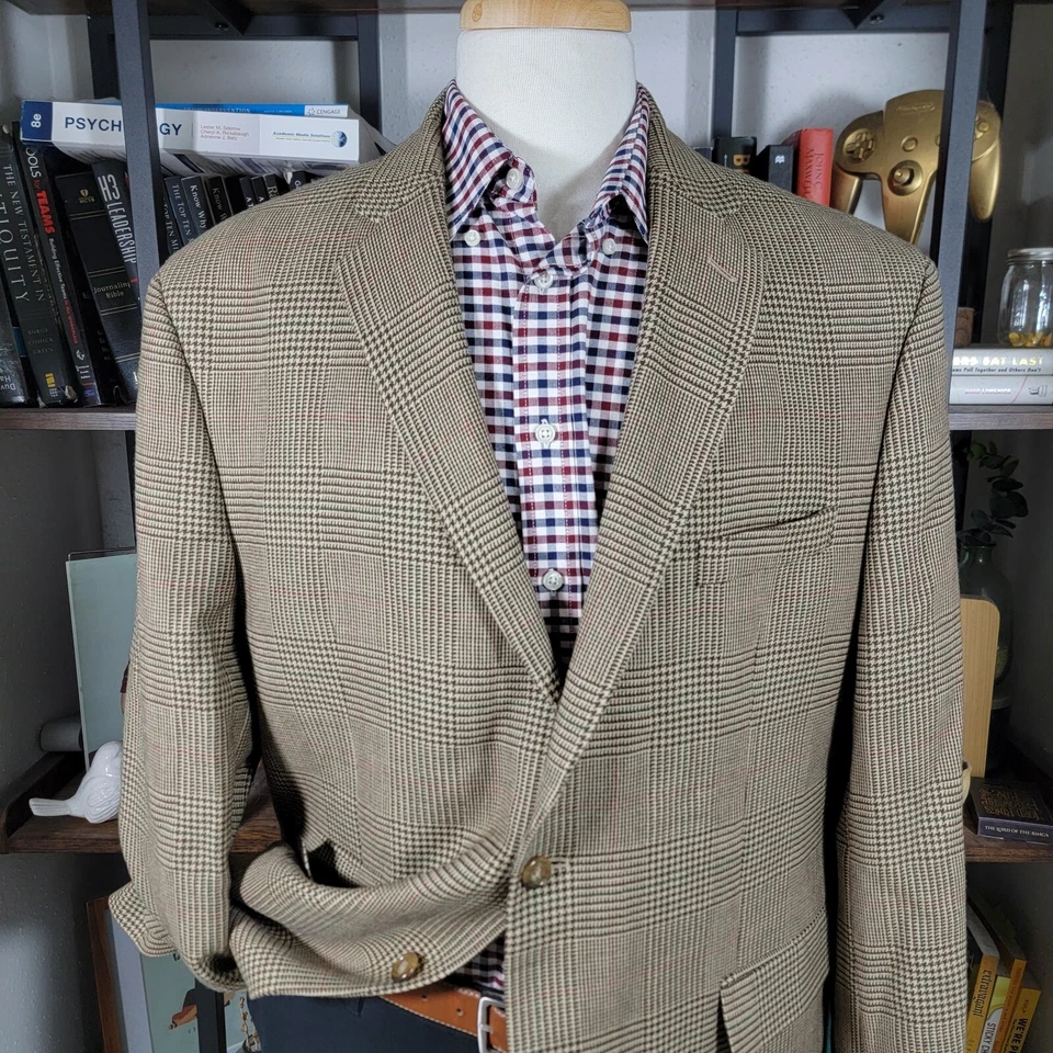 Abrigo Blazer Deportivo Para Hombre Alan River Dos Botones Marrón Cuadros Corderos Lana Talla 46L Foto 2 de 4