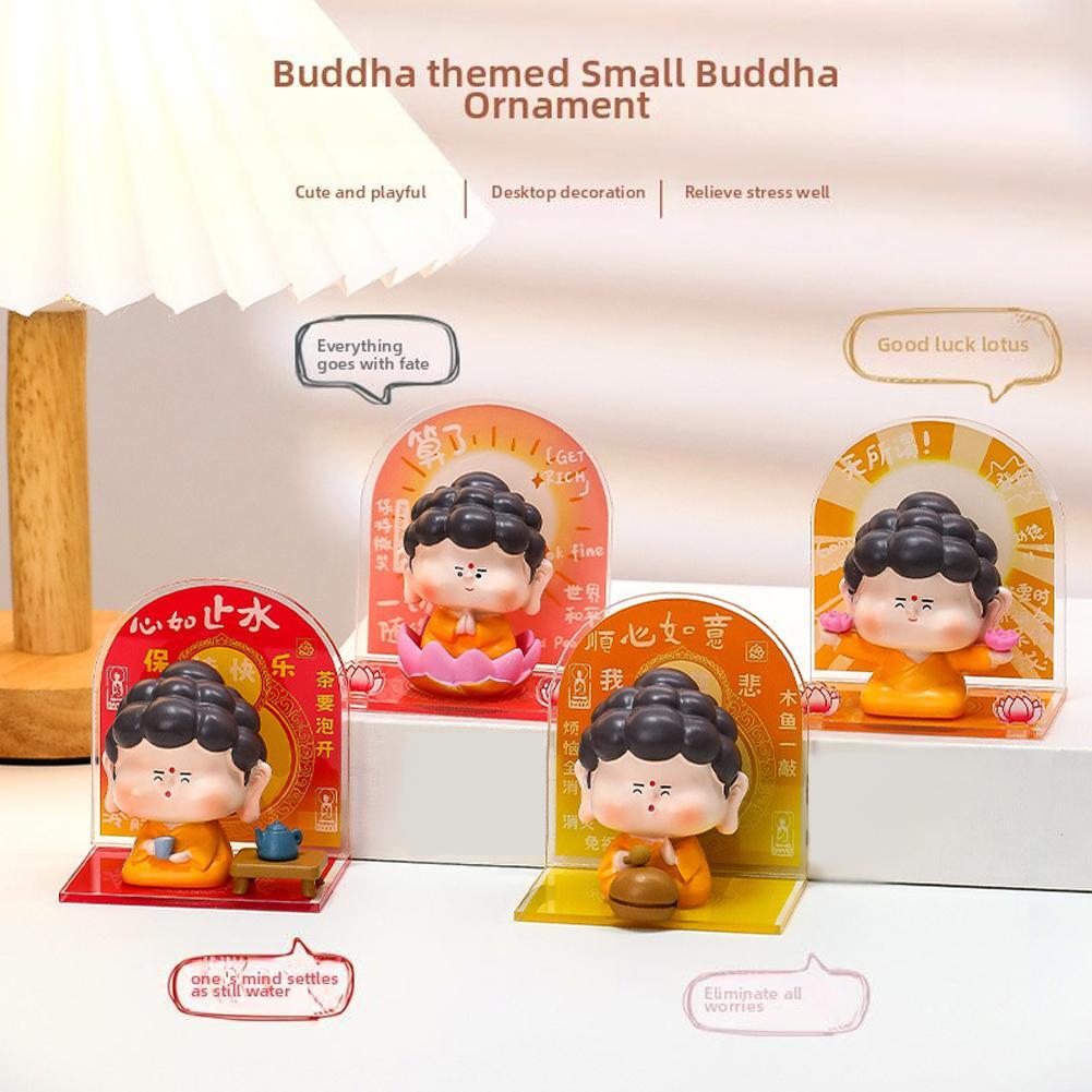 Mini Buddha Statue Car Dashboard Decoration Fengshui Sculpture Miniature Monk^