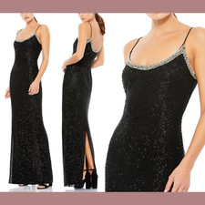 NWT 398 Mac Duggal  8  Beaded Spaghetti Strap Column Gown Black G1278