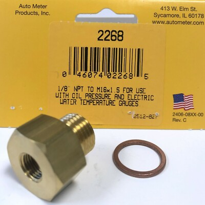 #ad #ad Auto Meter 2268 Oil Pressure Temp Metric Adapter M16 x1.5 Male to 1 8 NPT Female $23.68