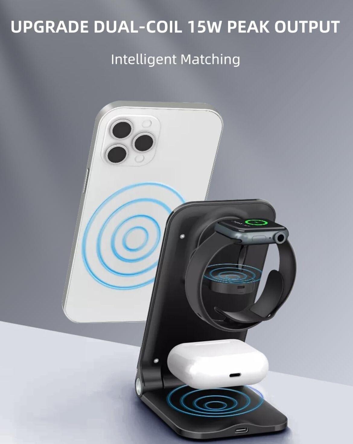 Wireless Charger for iPhone, Apple Watch & AirPods 3-in-1 Fast Charging Station-image