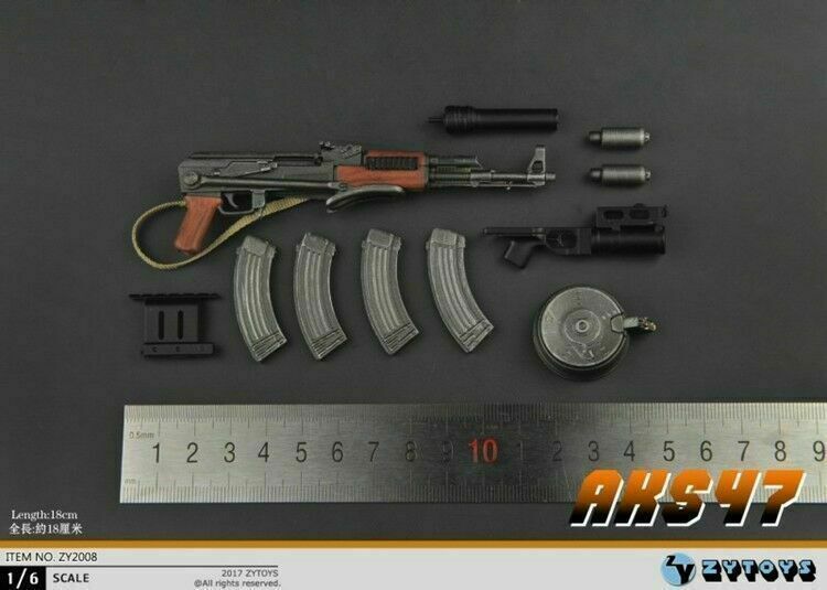 1/6 ZYTOYS AK47 AK47S +Silencer Gun Rifle Model Weapon Toy Folding