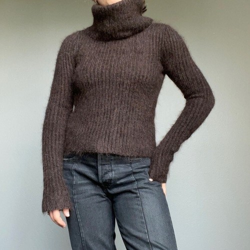 Miu Miu Brown Mohair Wool Fuzzy Ribbed 