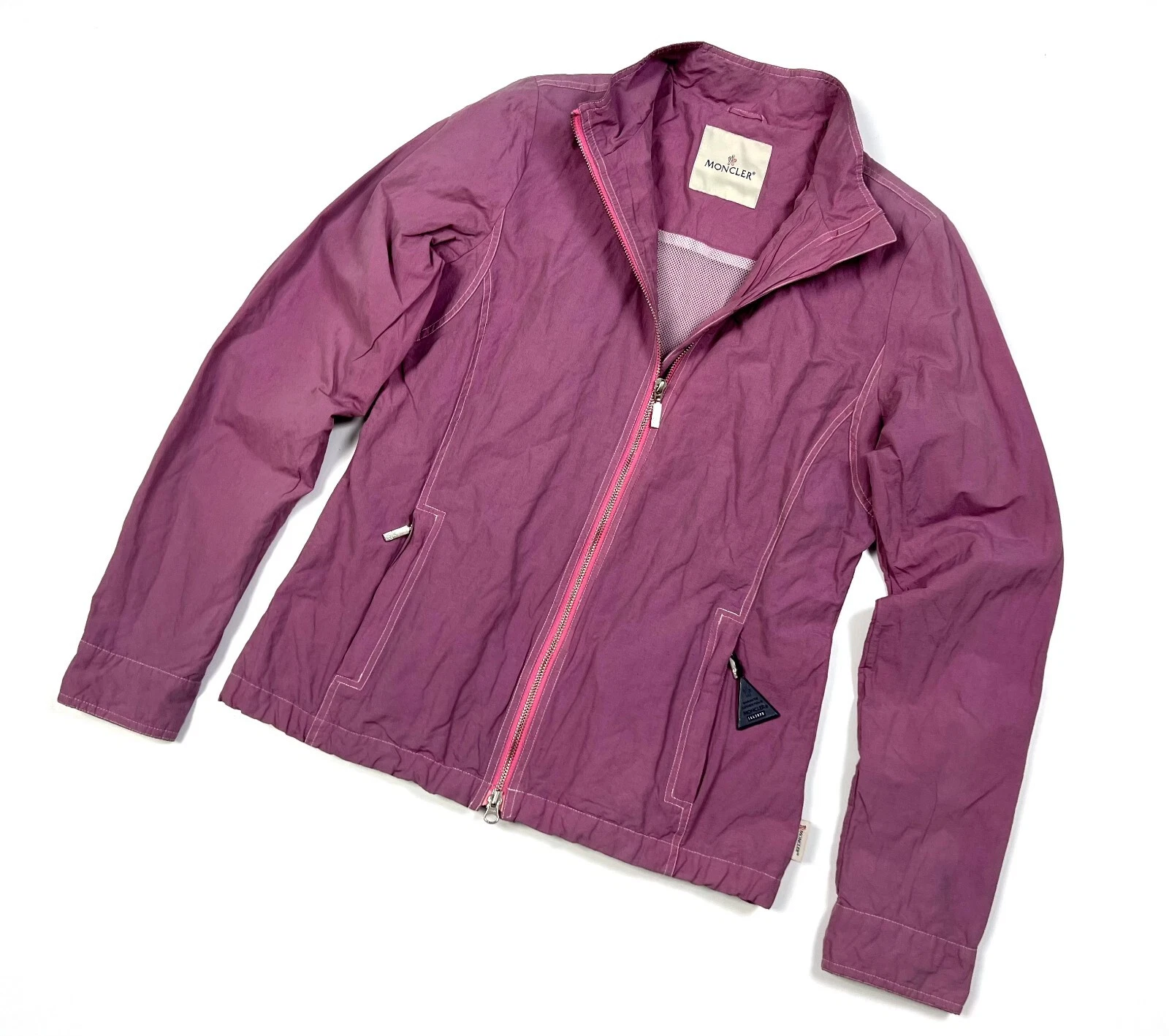 Giacca a vento originale donna MONCLER viola grande logo nylon casual taglia M L