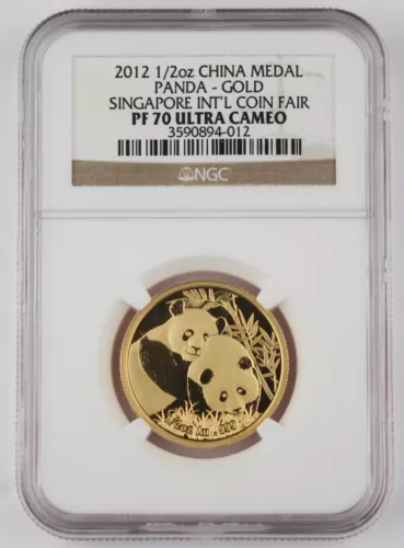 China 2012 Singapore Coin Fair 1/2 Oz 999 Gold Medal Coin NGC PF70 Perfect Grade