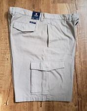 CHAPS Shorts Men 38 Beige Cotton Flat Front Cargo Logo Outdoor Bermuda FLAW NEW
