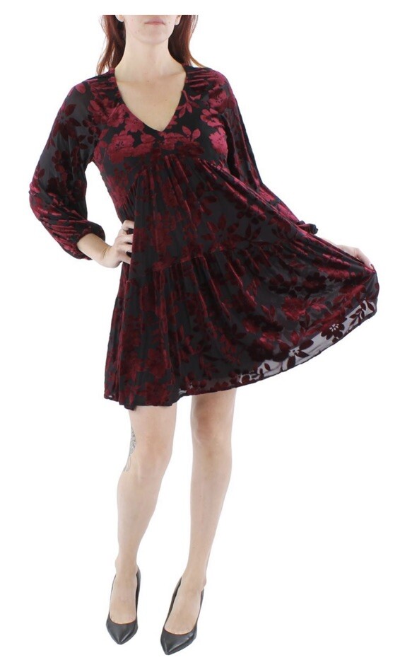 Taylor Burgundy Red Burnout Xs 2 Velvet Long Sleeve Dress New Nwt | eBay