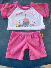 Build A Bear BABW OUTFIT Pink Happy Birthday TShirt Top and Pink Knit Shorts T 