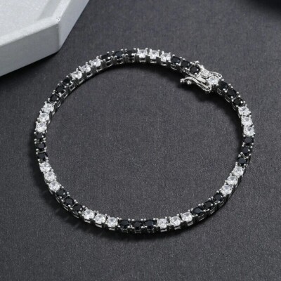 5Ct Round Lab Create Black Diamond Women's Tennis Bracelet 14K White Gold Plated