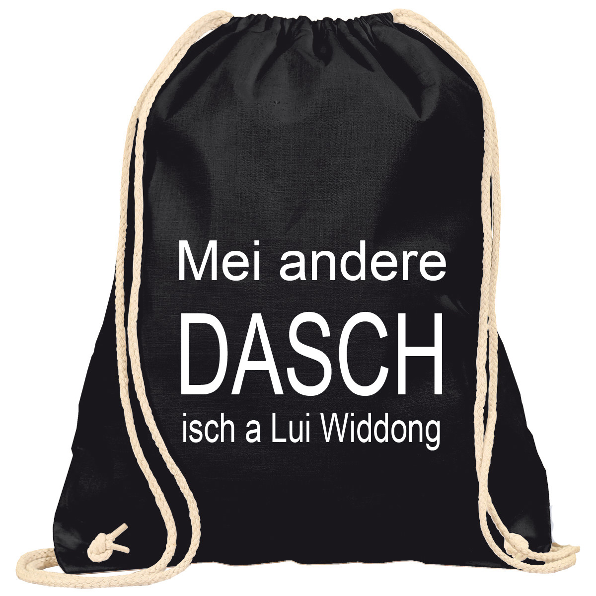 Hipster Turnbeutel Mit Spruch 'Mei Andre Dasch Isch A Lui Widdong' – Jute-Rucksack 38x46 Cm, 10 Liter, Baumwolle, Mehrfarbig