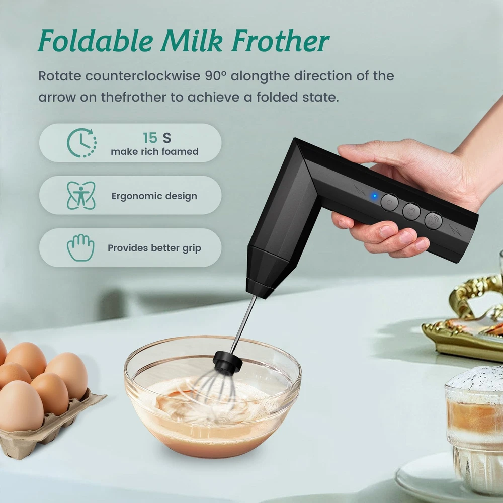 Milk Frother Handheld, USB-C Rechargeable Coffee Frother Wand, Electric drink...