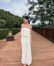 ZARA WOMAN WHITE JACQUARD KNIT BANDEAU MIDI DRESS SIZE M, L 5802/017 NWT SS24