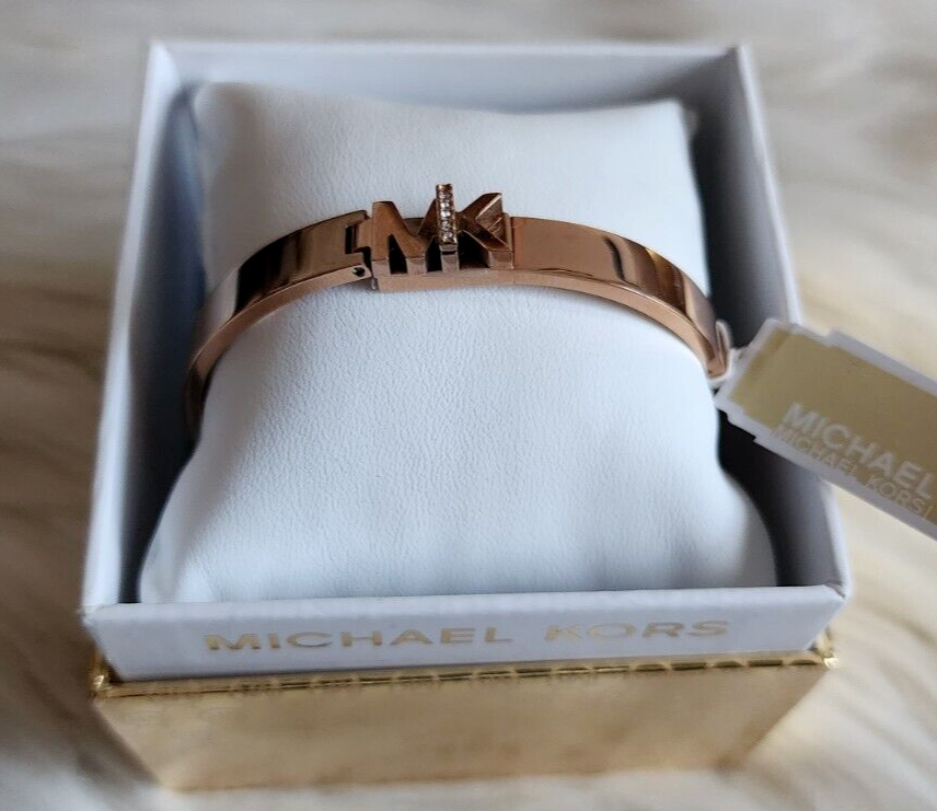 Michael Kors Haute Rose Gold Tone Bangle Bracelet Crystal 