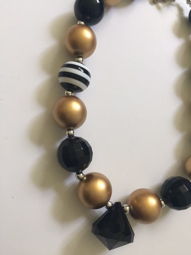 New! Diamond Center Necklace Custom Made Beaded 17 in Black Gold - Picture 3 of 7