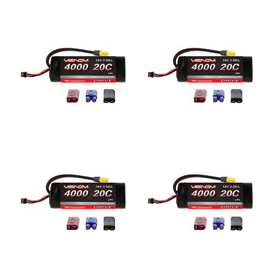 Venom 20C 2S 4000mAh 7.4V Softcase LiPo Battery with Universal Plug x4 Packs