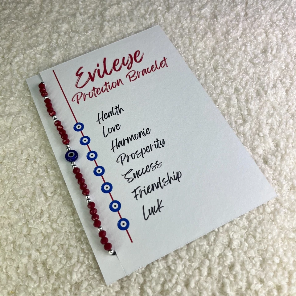 Rot Evil Eye Armband Nazar, Mal De Ojo Perlenarmband, Boncuk mit Silberkugeln - Bild 4 von 4