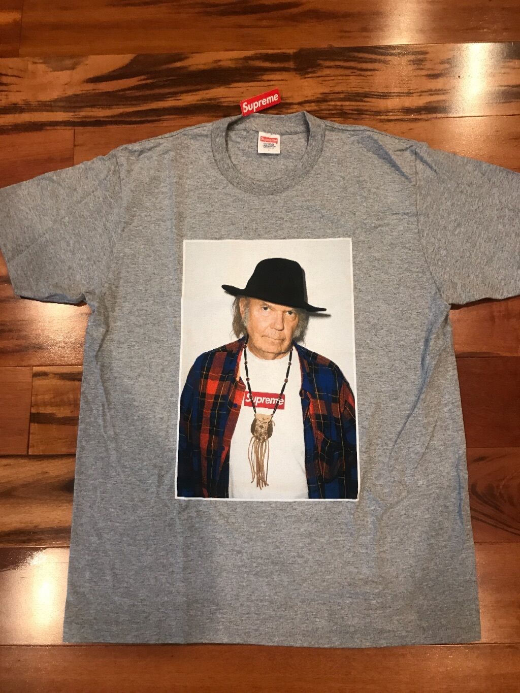 SUPREME NEIL YOUNG Tee SIZE L GREY Box Logo Authentic SS15