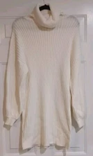 Anrabess Turtleneck Sweater Dress Women's Size Medium Long Sleeve White Fall