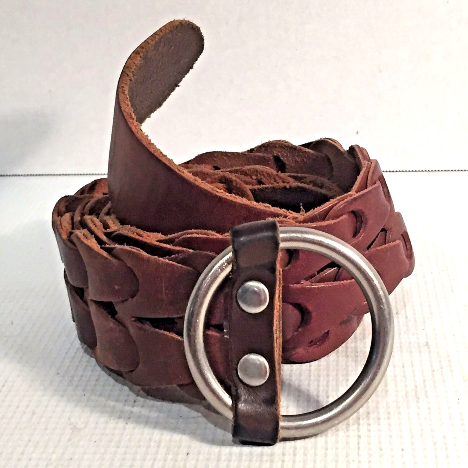 CANDIE's BELT Woven Interlocking Pattern Brown LE… - image 2