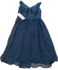 Azazie Navy Blue Sleeveless Lace Top Formal Cocktail Bridesmaid Dress Sz A6 NEW