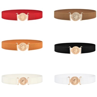 Women Stretchy Belt Wide Elegant Belts Large Flower Buckle Waist Belt