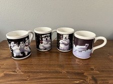 Vintage 1998 Coca-Cola Polar Bear Mugs Set of 4 Gibson Ceramic Coke Christmas