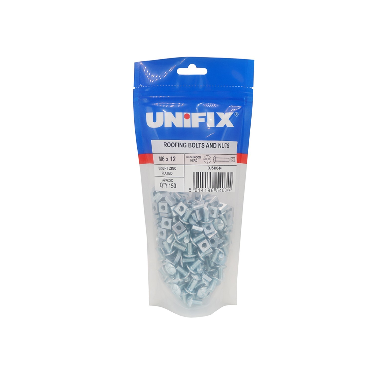 Unifix Mushroom Head Roofing Bolts Nuts BZP M6 x 30 - Box of 600