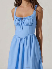 ASTR The Label Blue Corset Waist Ruched Bust Midi Dress Size M Cottagecore