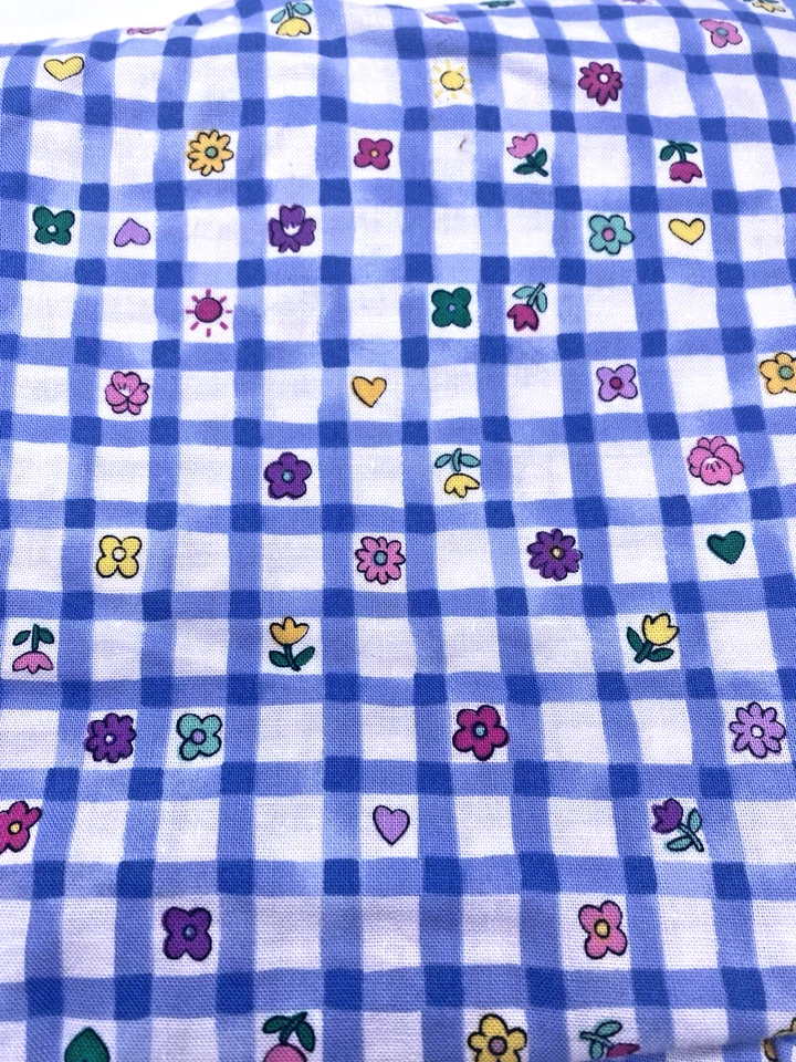 Hoffman Fabric Blue White Gingham Check Floral Vintage 90s Sweet Girl 2.6 Yds - Image 3 of 4