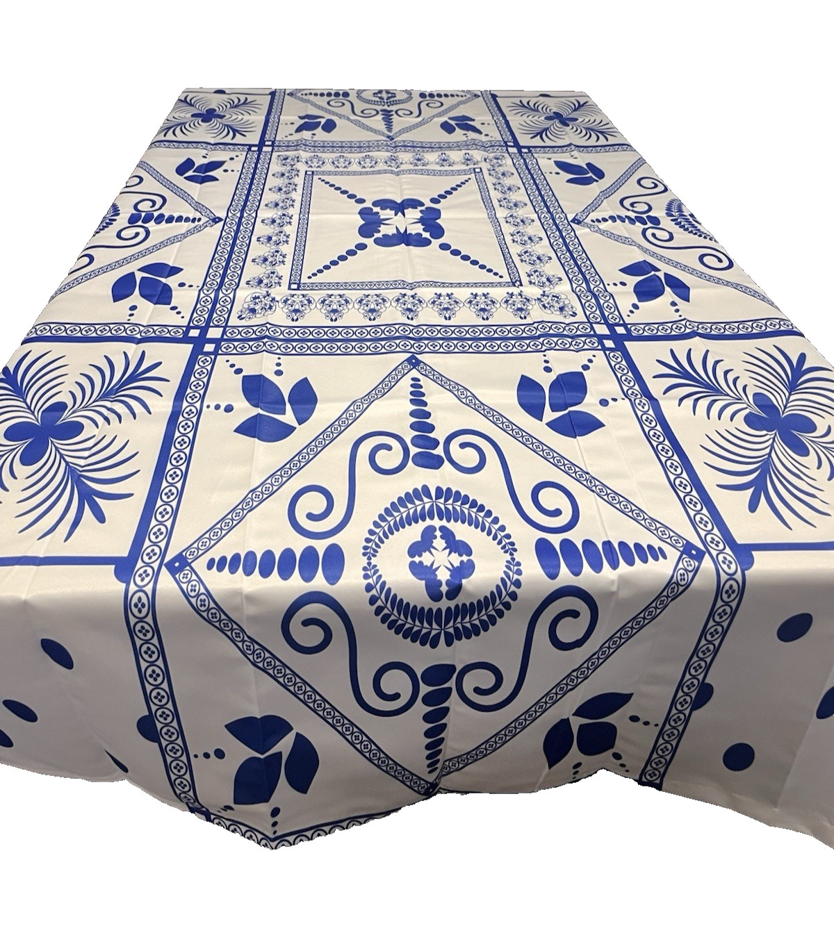 Ambesonne Tablecloth 60x90 in Blue White Floral Geometric Po