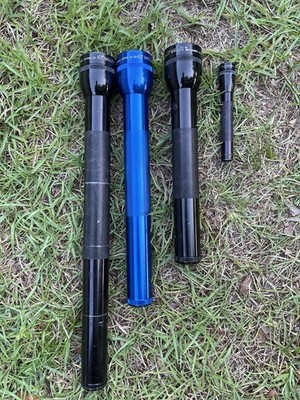 Lot of 4 Maglite Flashlights 6D 4D 3D & Mini Maglite Aluminum Tested Working