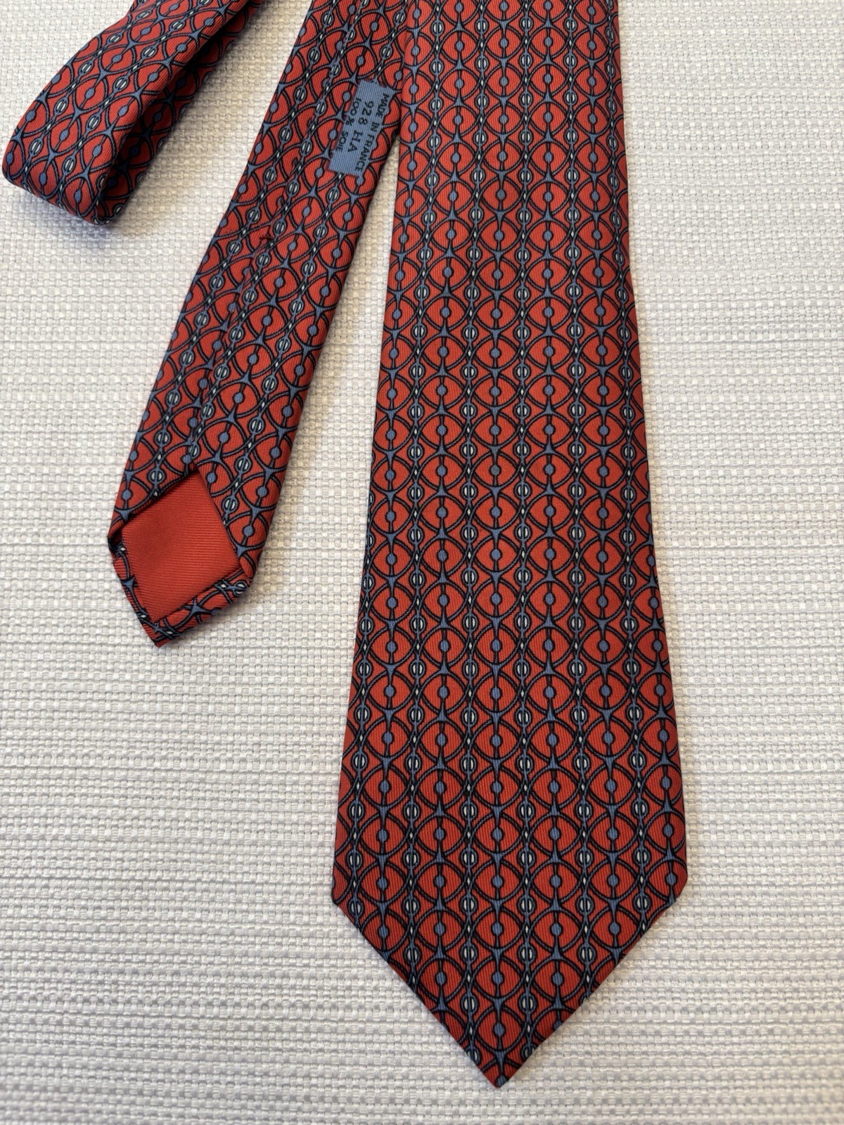 VTG Hermes Authentic 100% Silk Orange & Blue Geometric Tie 3” X 57”