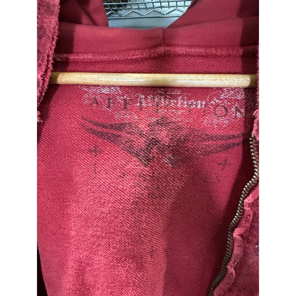 Sudadera con Capucha Affliction Red Skull Cross Aladas Cremallera Gráfico Envejecido Talla M Foto 4 de 4