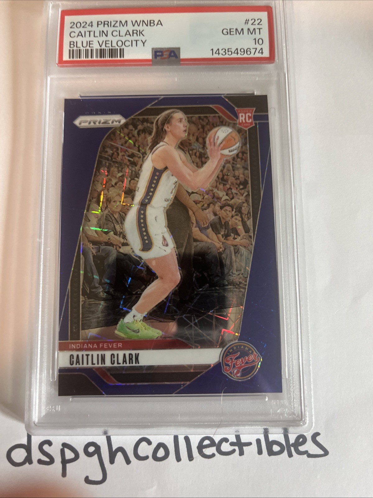 2024 Panini Prizm WNBA Caitlin Clark Blue Velocity Prizm PSA 10 Rookie view 2