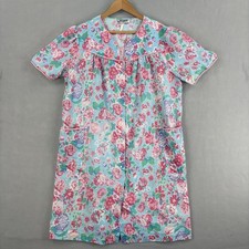 Vintage Vandemere Robe Womens Medium Blue Floral Cotton Kaftan Housecoat Pockets