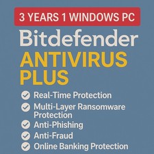 Bitdefender Antivirus Plus 2026  3 Years / 1 PC  Windows Antivirus